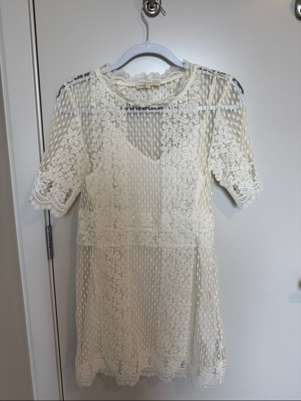 Maje Ivory Lace Overlay Women's Dress